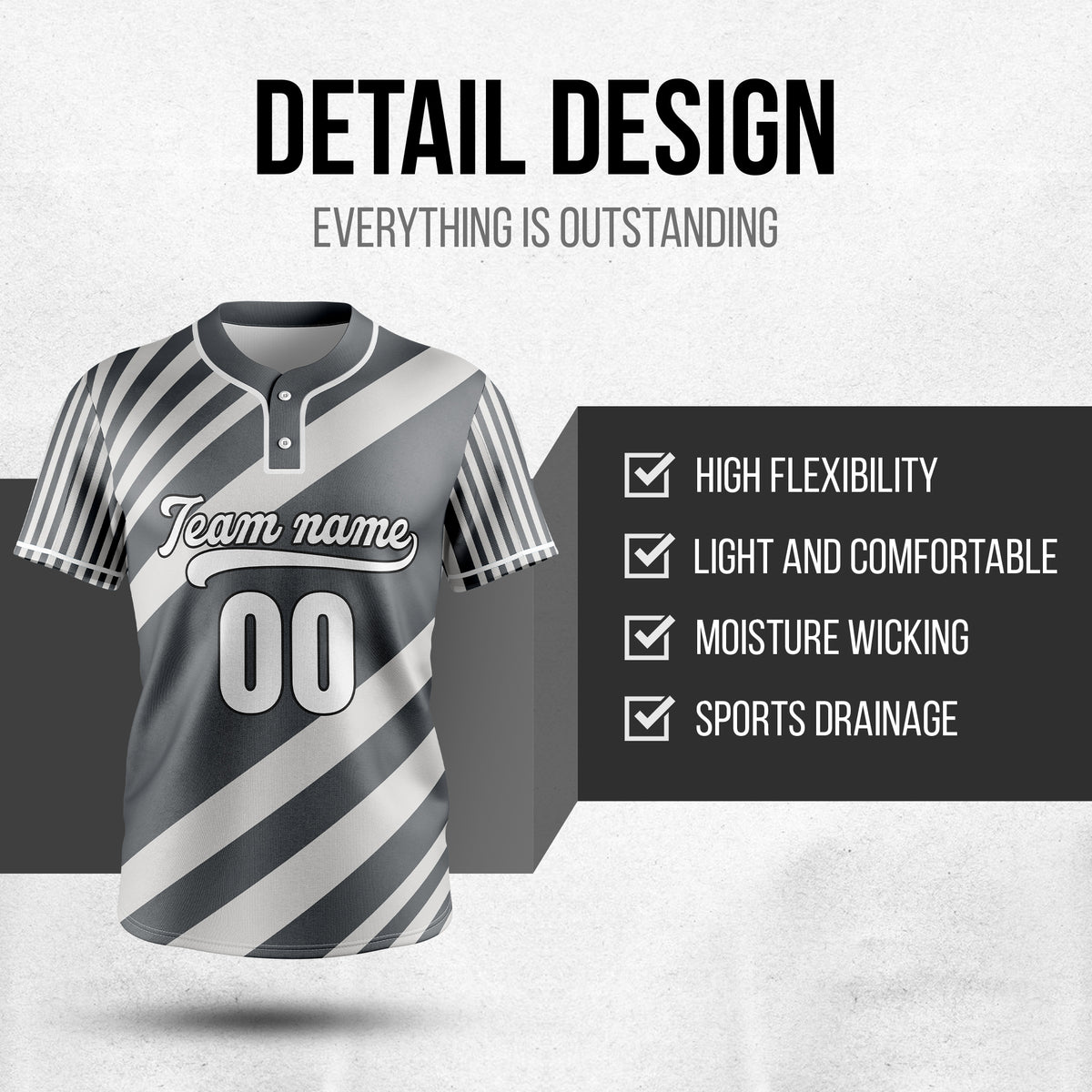 Custom Vibe Split Grey Baseball Sports Jersey Personalized Uniform with Name & Number