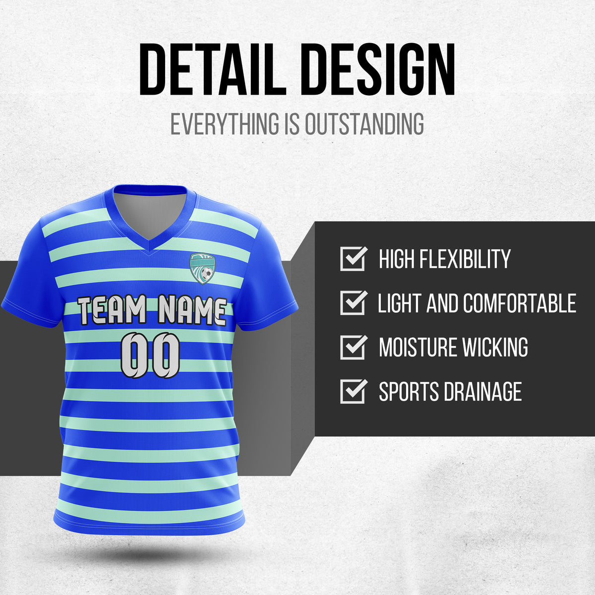 Custom Royal Stripe V-Neck Blue Soccer sport Tops Jersey