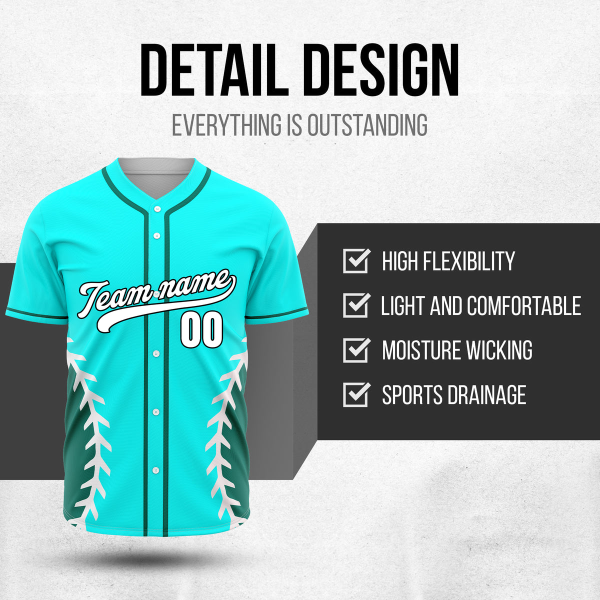Custom Stitchline Baseball Aqua Sports Jersey Personalized Uniform with Name & Number