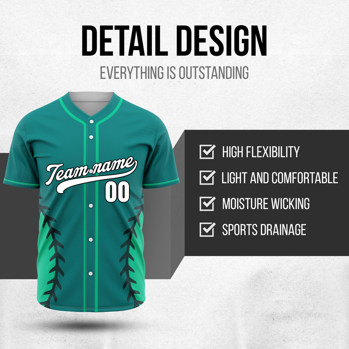 Custom Stitchline Baseball Teal Sports Jersey Personalized Uniform with Name & Number