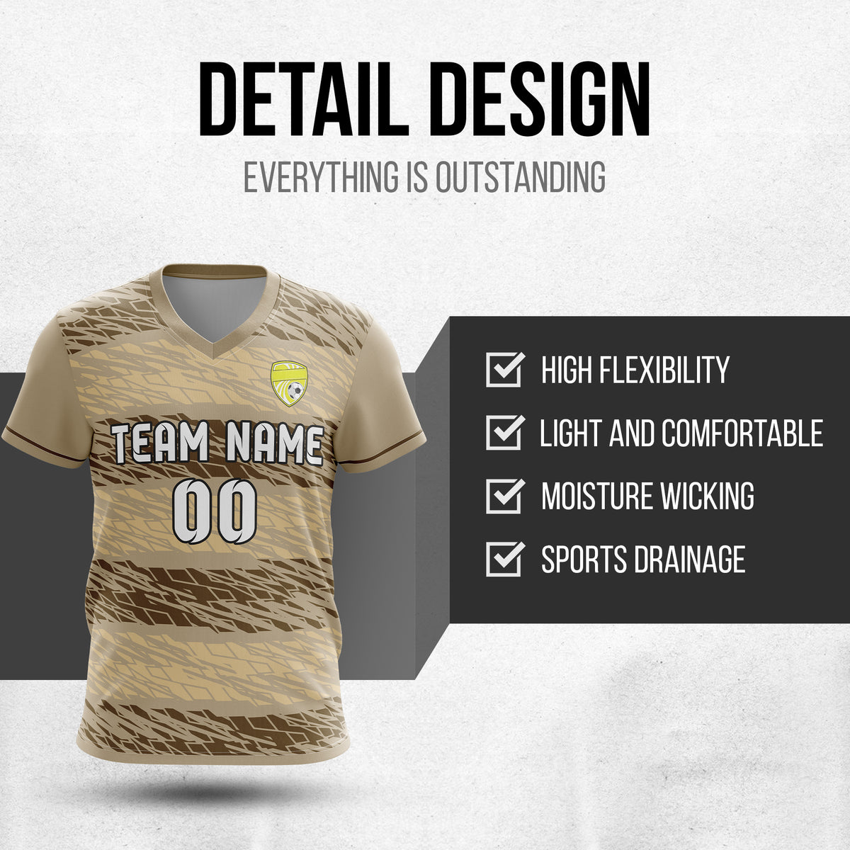 Custom Flare Strike V-Full Pattern khaki Soccer sport Tops Jersey