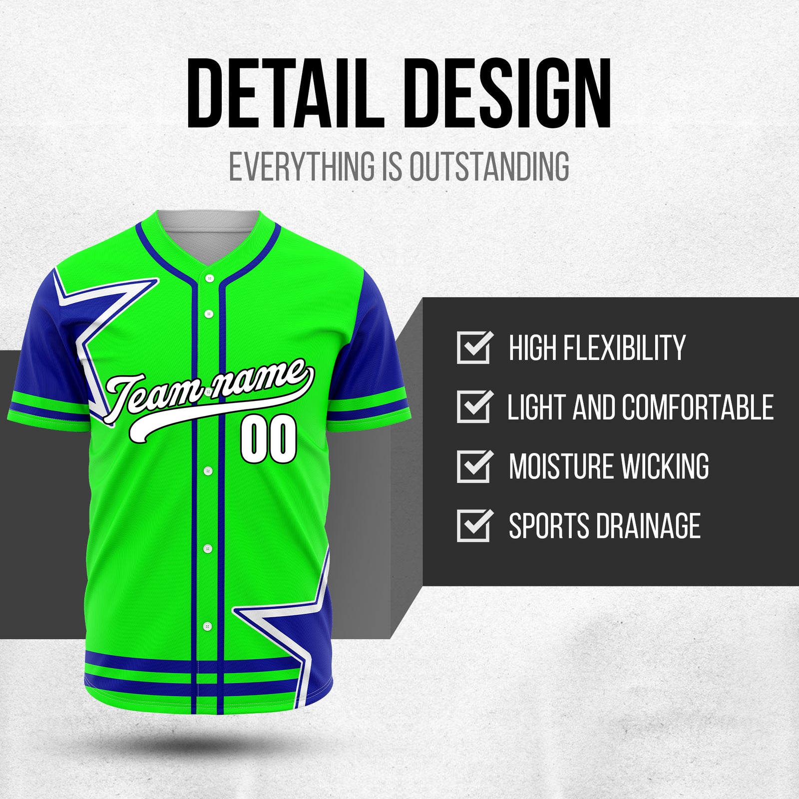 Custom Star Classic Baseball Green Sports Jersey Personalized Uniform with Name & Number