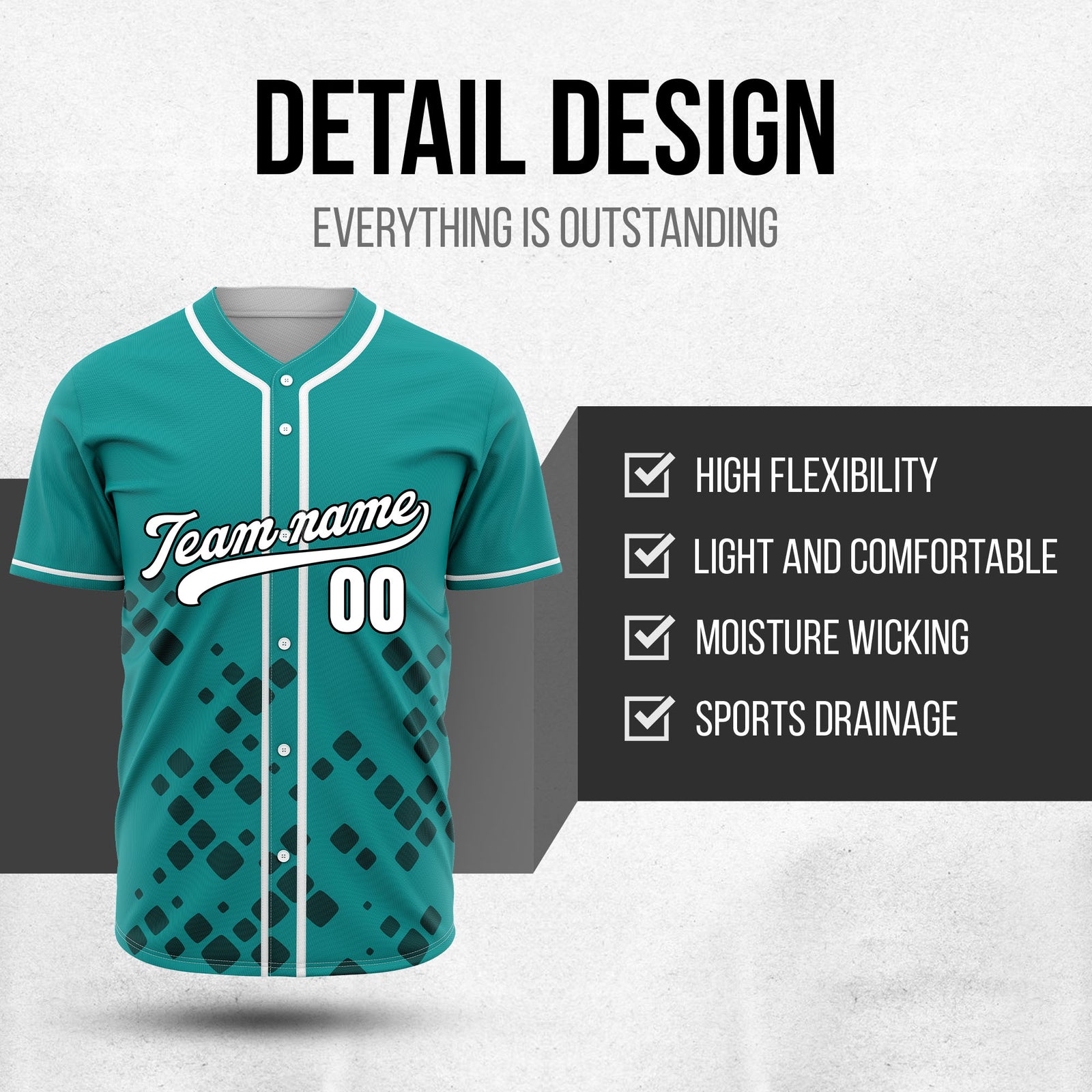 Custom Shadow Sparks Teal Baseball Sports Jersey Personalized Uniform with Name & Number