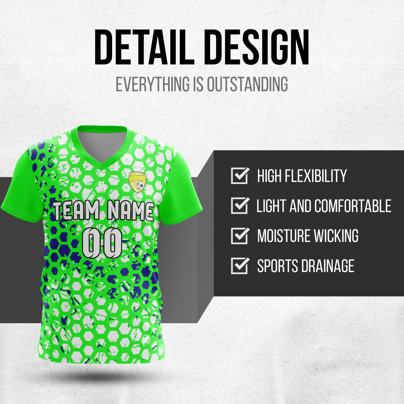 Custom Hex V-Full Pattern Neon Green Soccer sport Tops Jersey