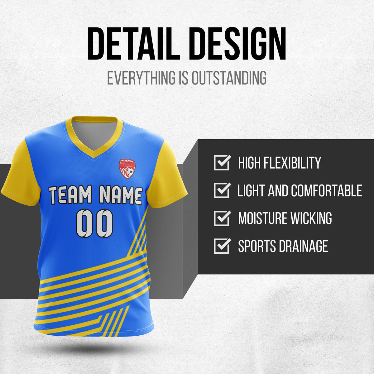 Custom Rapid Line V-Side Pattern Blue Soccer sport Tops Jersey