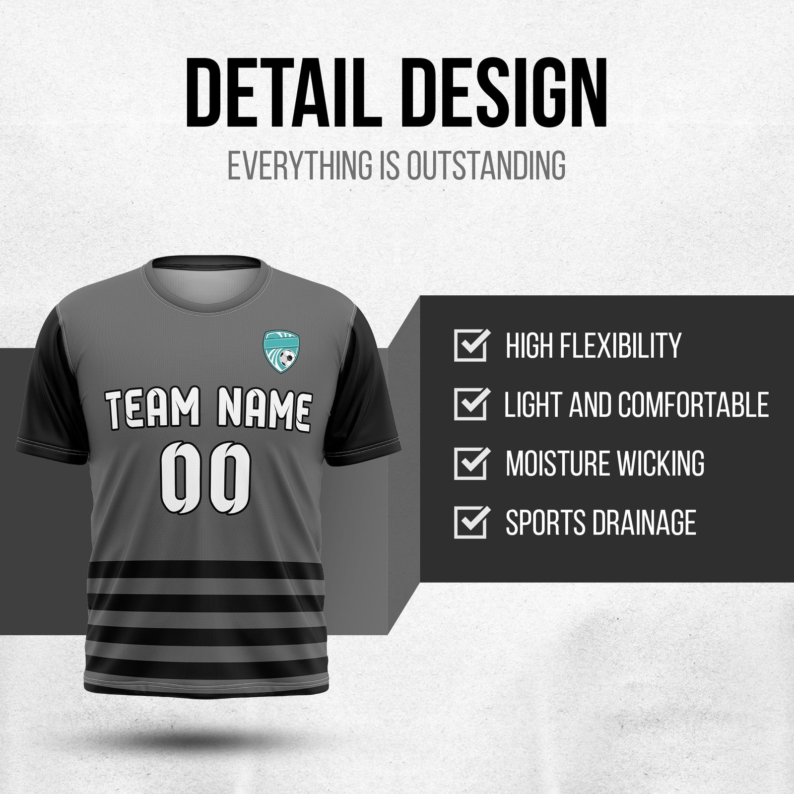 Custom BaseLine Stripe Dark Grey Soccer sport Tops Jersey