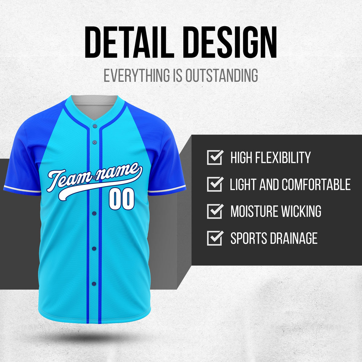 Custom Baseline Baseball Aqua Sports Jersey Personalized Uniform with Name & Number