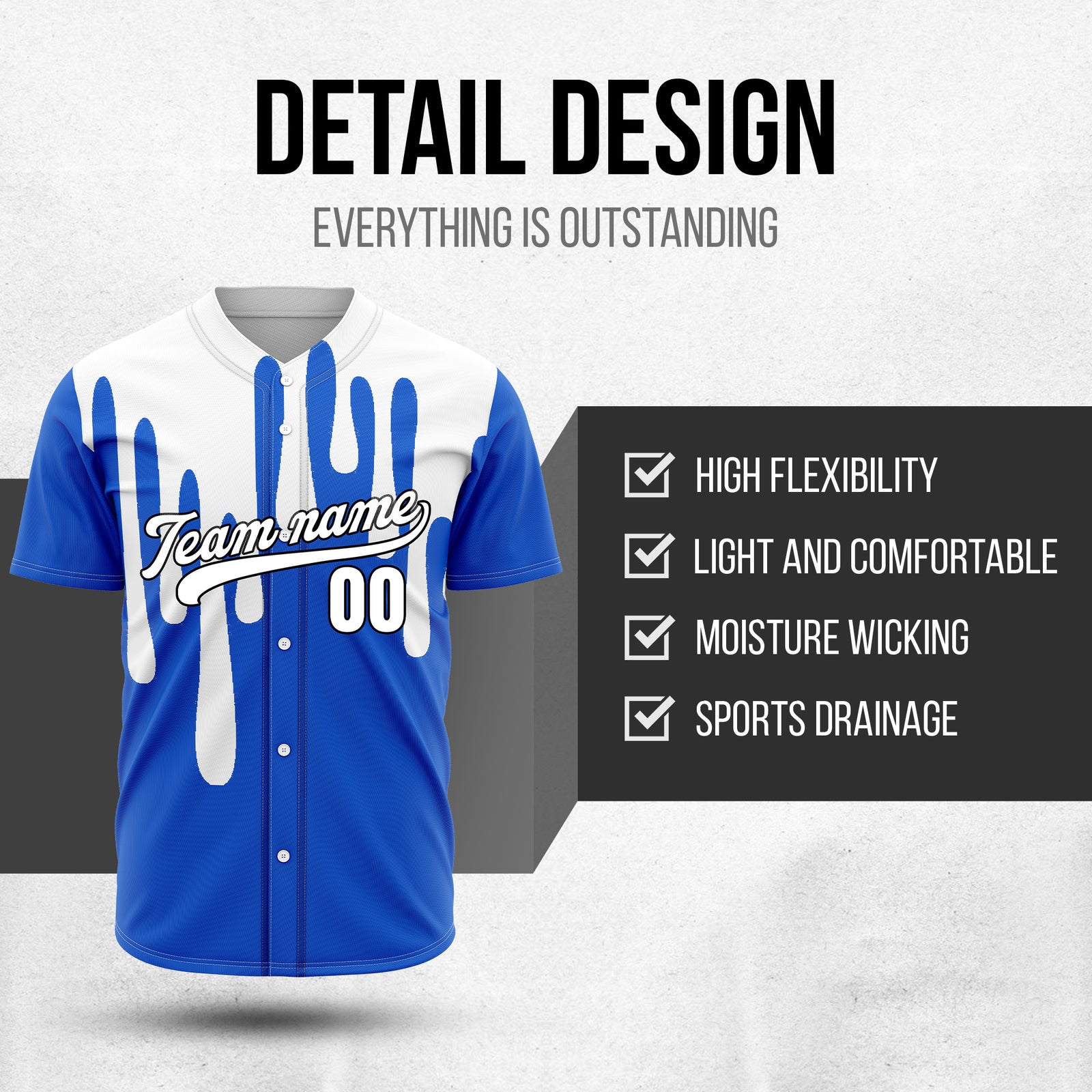 Custom Ink Drip Blue Sports Jersey Personalized Uniform with Name & Number