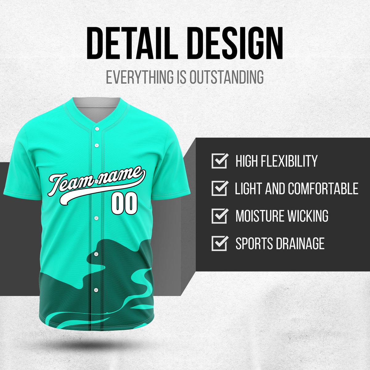 Custom Wave Aqua Baseball Sports Jersey Personalized Uniform with Name & Number
