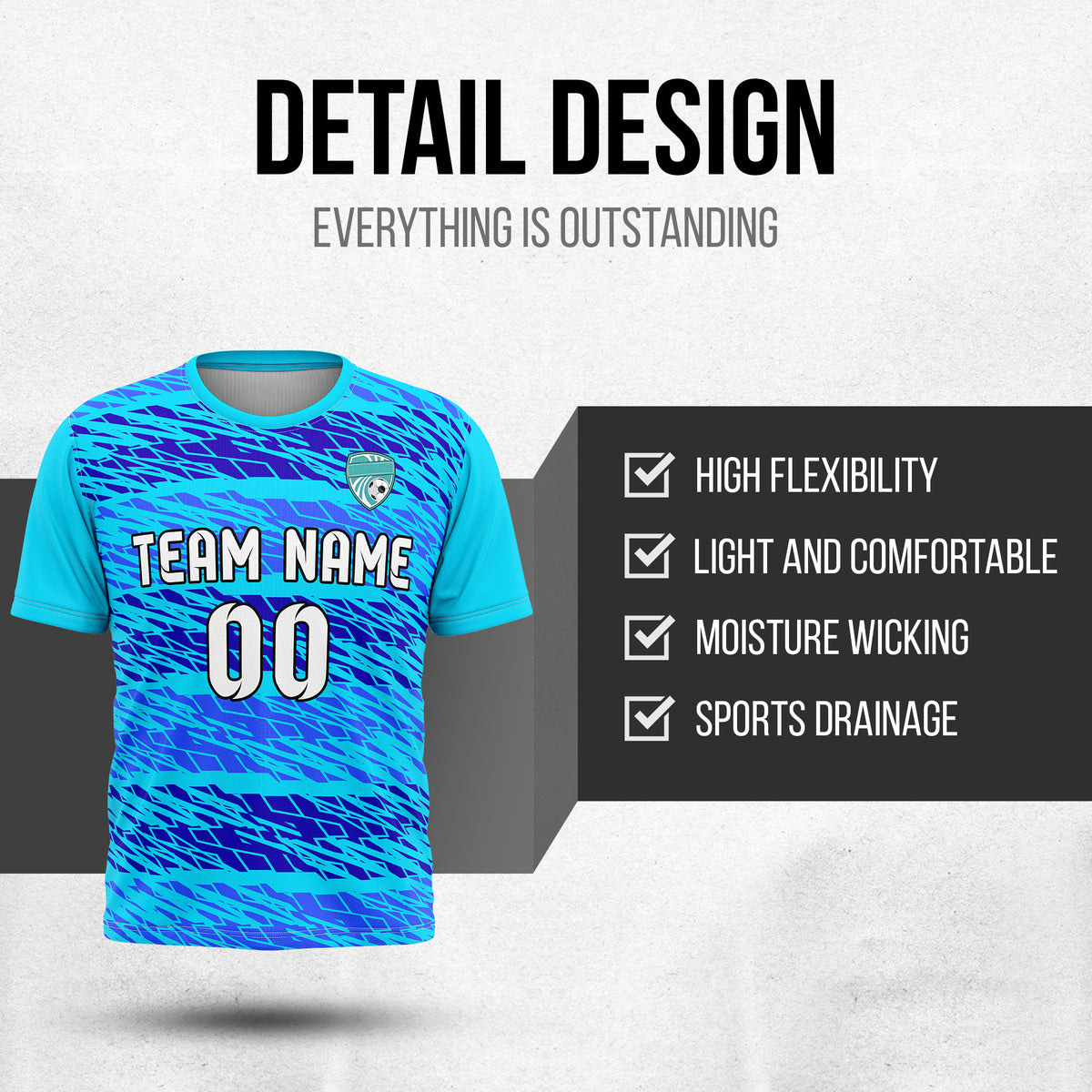 Custom Flare Strike R-Full Pattern Soccer Aqua Sport Tops Jersey