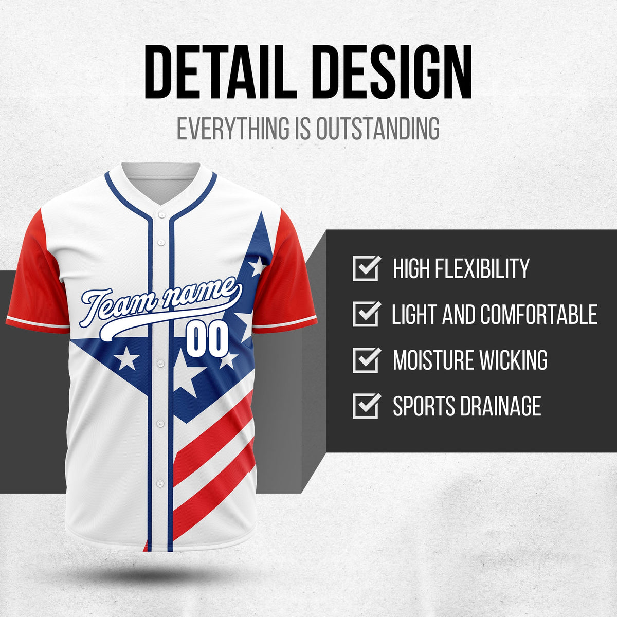 Custom American Spirit Baseball Sports Jersey Personalized Uniform with Name & Number