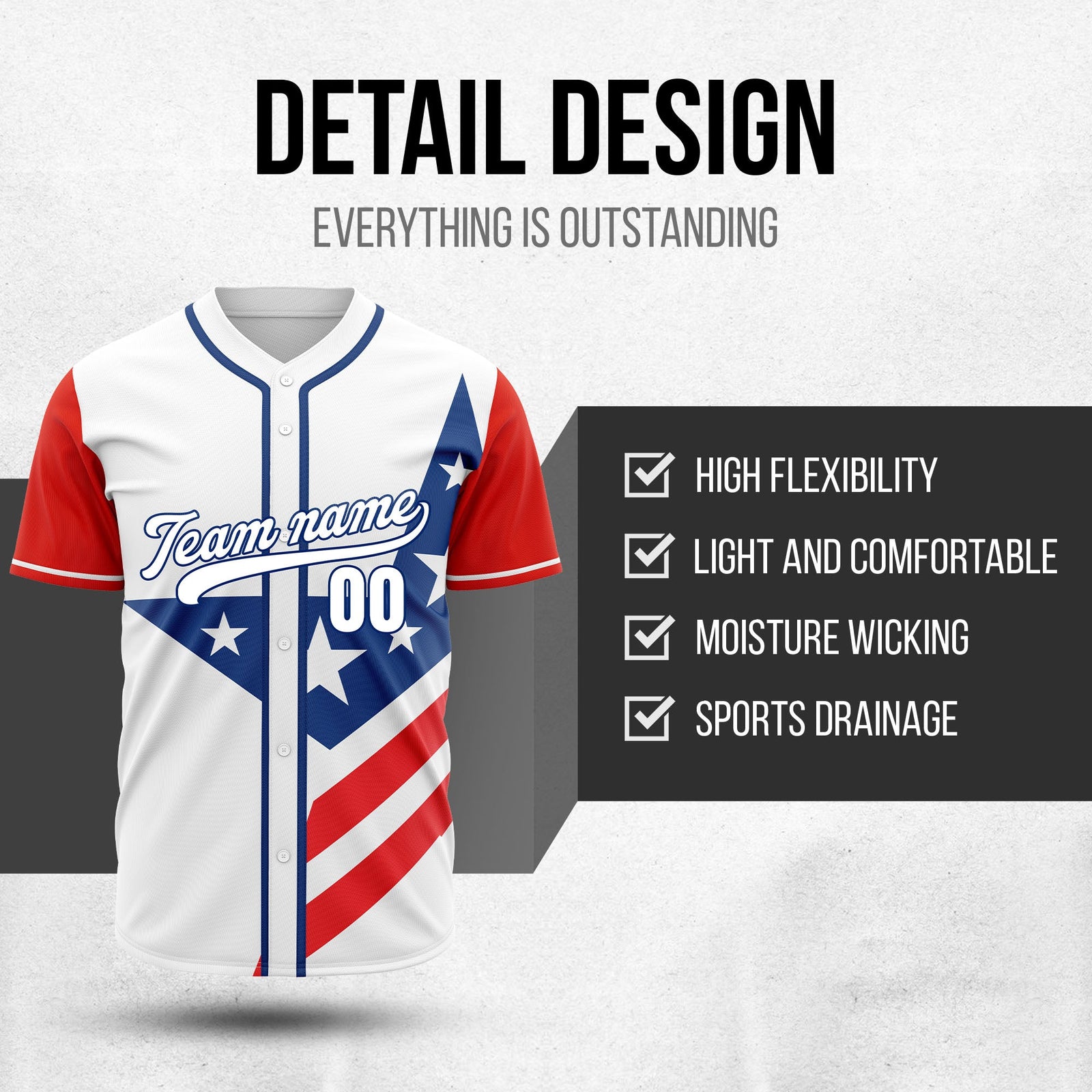 Custom American Spirit Baseball Sports Jersey Personalized Uniform with Name & Number