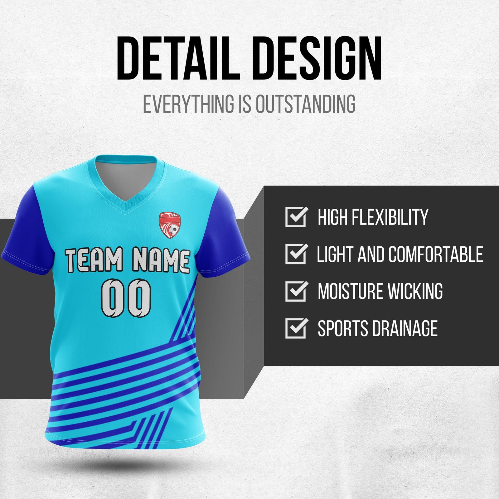 Custom V-Neck Side Pattern D4 Rapid Line Soccer Sport Tops Jersey