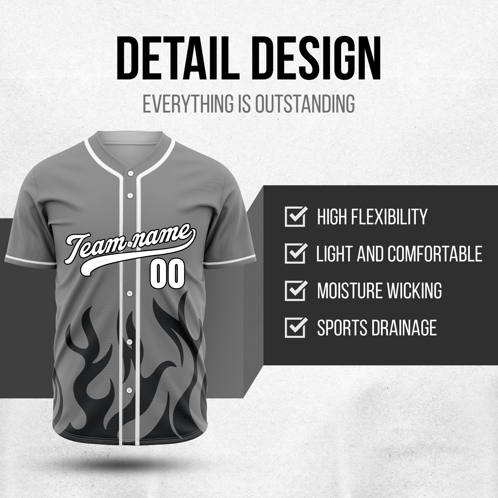 Custom Burnout Grey Baseball Sports Jersey Personalized Uniform with Name & Number