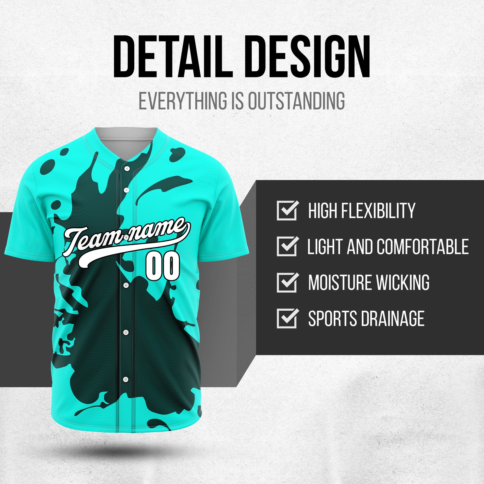 Custom Ink Splash Aqua Baseball Sports Jersey Personalized Uniform with Name & Number