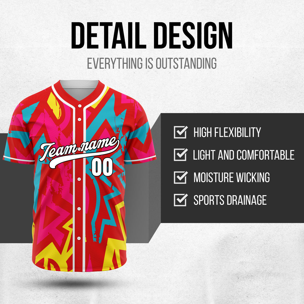 Custom Splash Red Baseball Sports Jersey Personalized Uniform with Name & Number