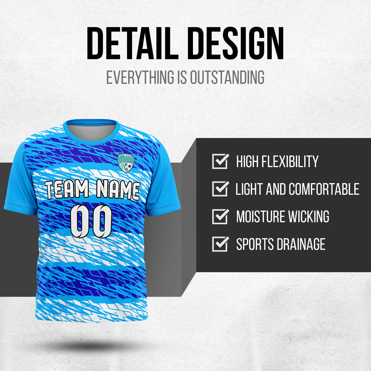 Custom Flare Strike R-Full Pattern Soccer Blue Sport Tops Jersey