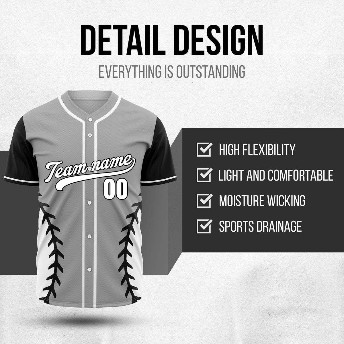 Custom Stitchline Baseball Grey Sports Jersey Personalized Uniform with Name & Number