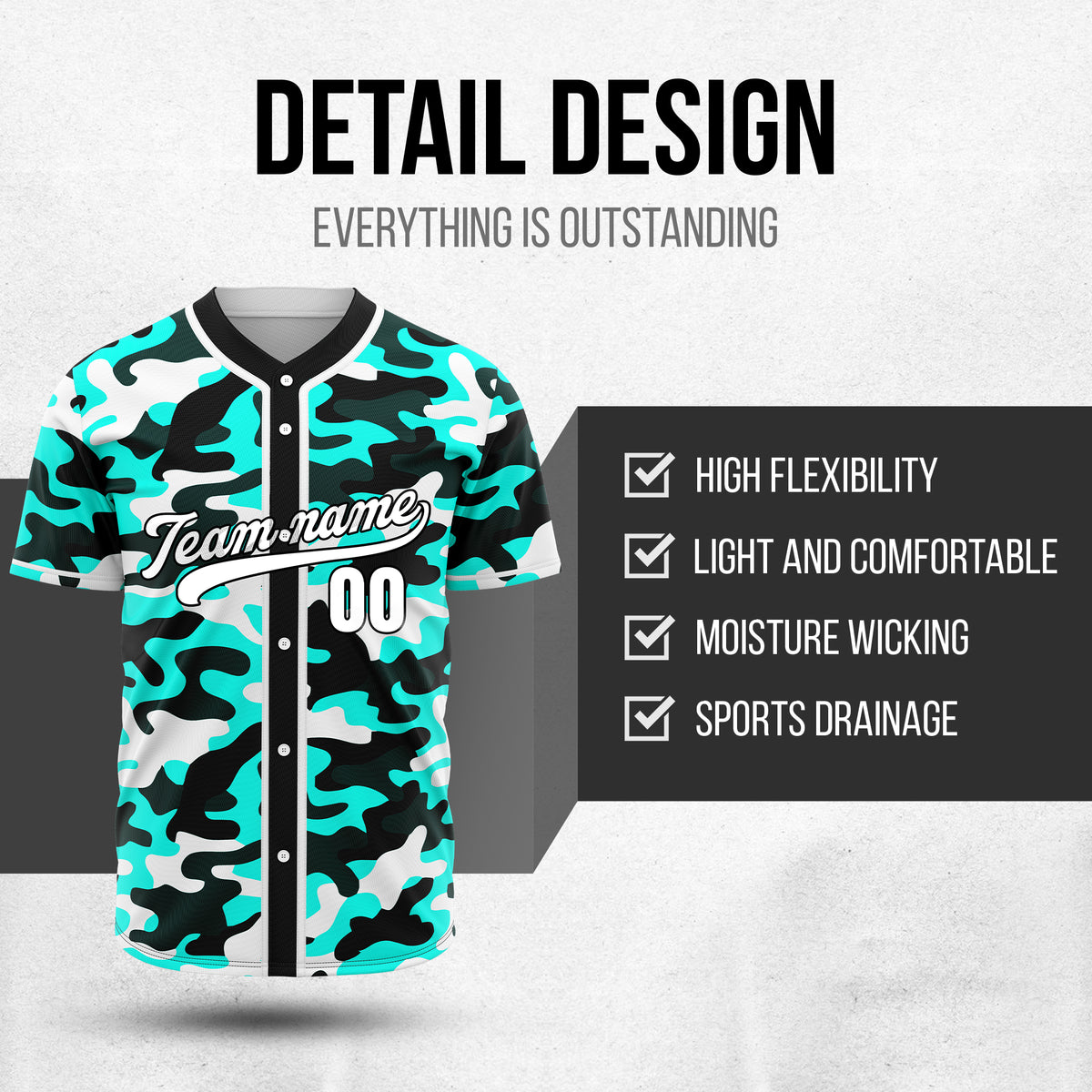 Custom Shadow Command Aqua Baseball Sports Jersey Personalized Uniform with Name & Number