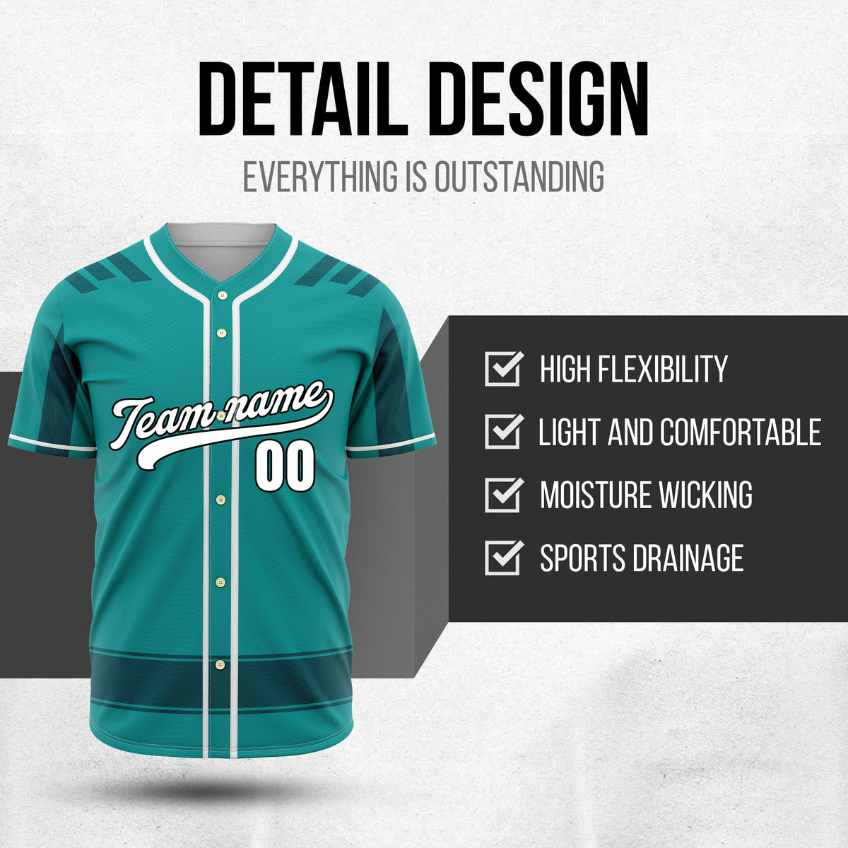 Custom Radiant Strike Teal Raglan Style Baseball Sports Jersey Personalized Uniform with Name & Number