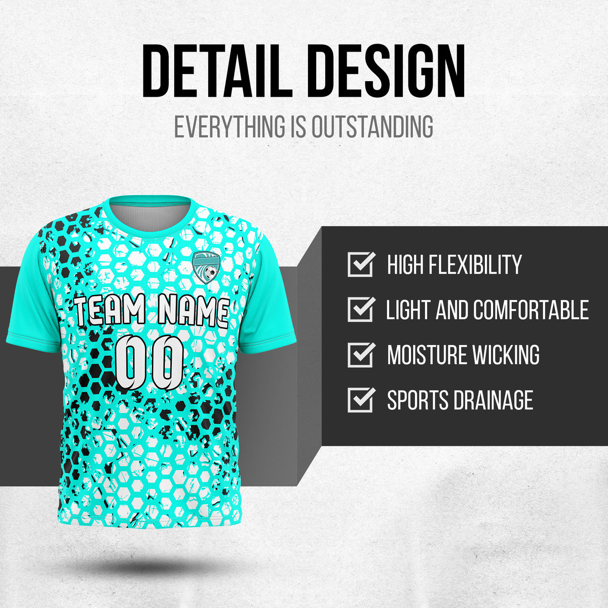 Custom Hex R-Full Pattern Soccer Aqua Sport Tops Jersey