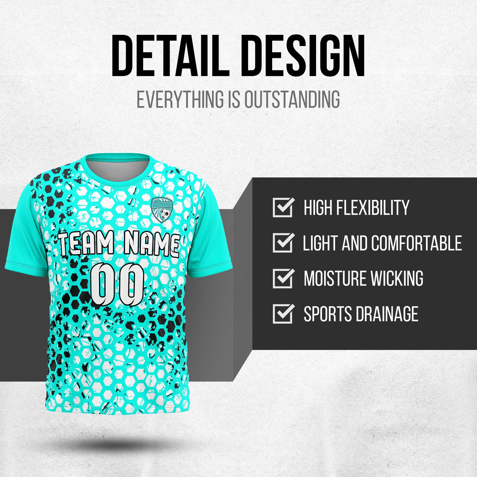 Custom Hex R-Full Pattern Soccer Aqua Sport Tops Jersey