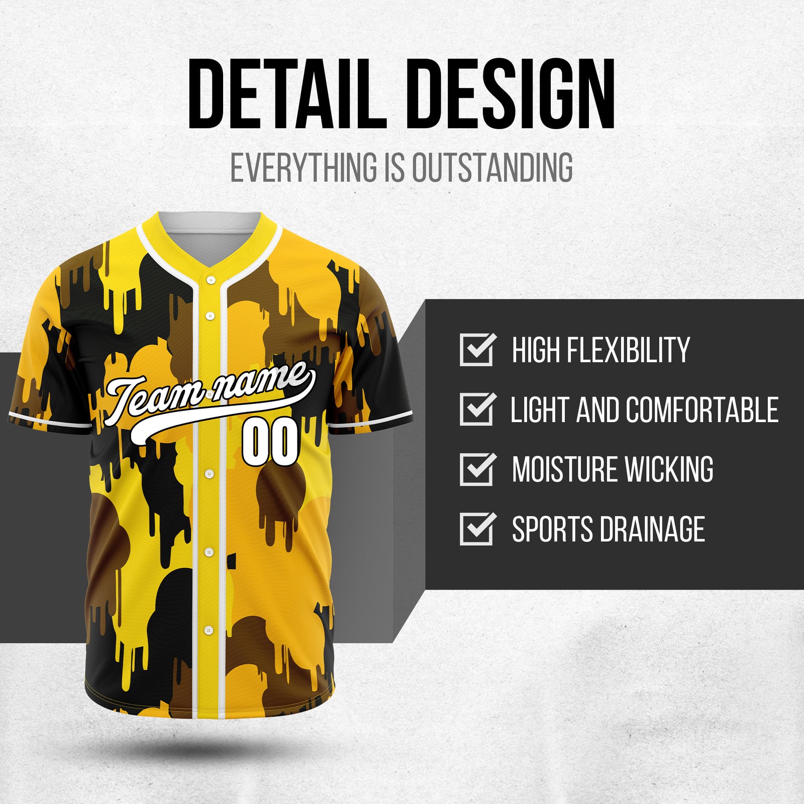 Custom Paint Hustlers Yellow Baseball Sports Jersey Personalized Uniform with Name & Number
