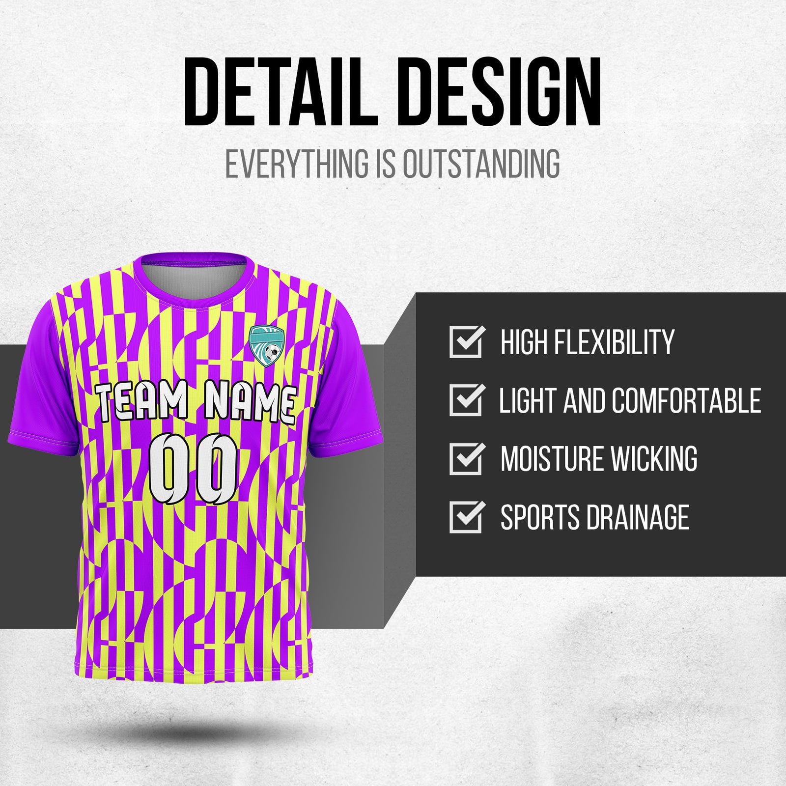 Custom Pulse Grid R-Full Pattern Soccer Purple Sport Tops Jersey