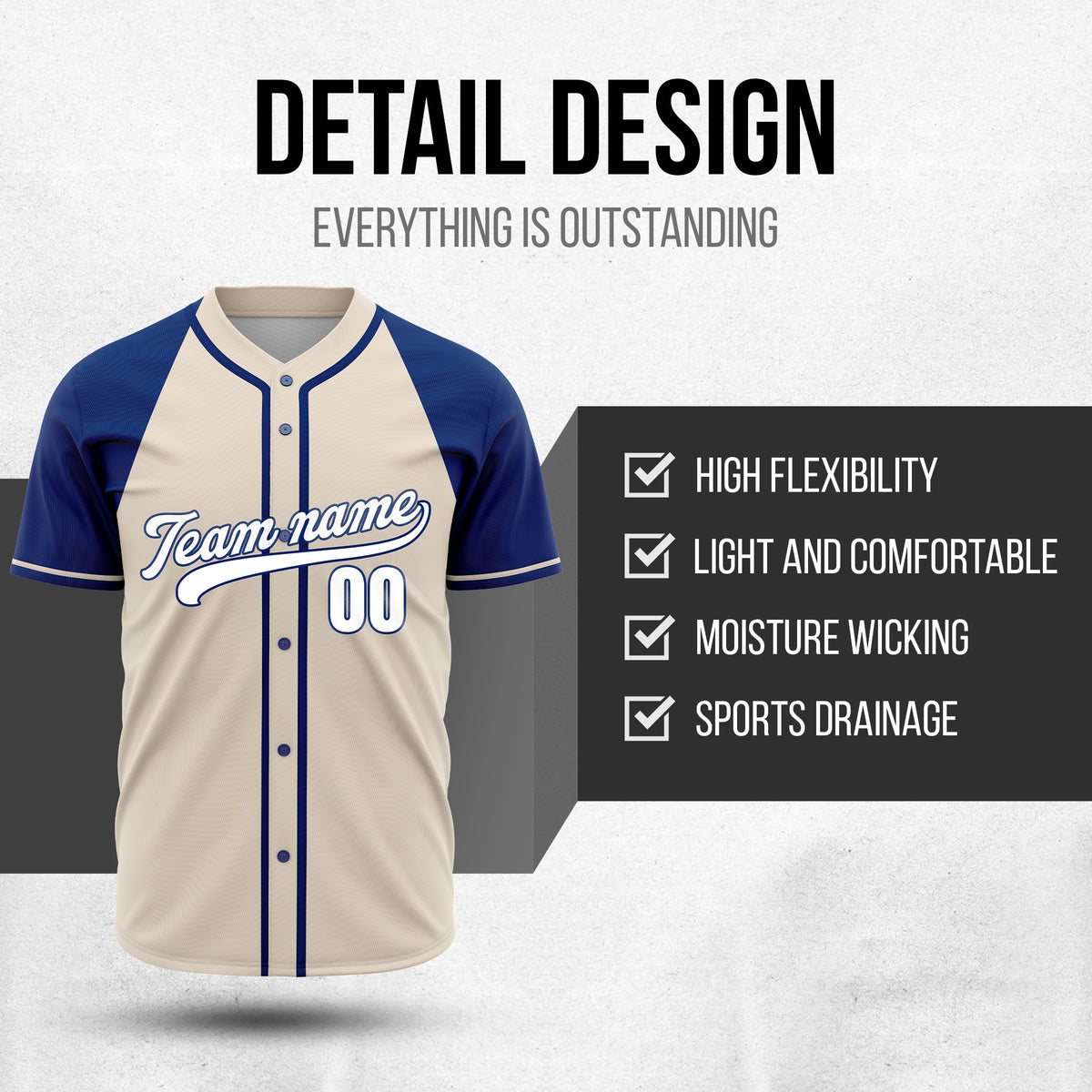 Custom Baseline Baseball Navy Sports Jersey Personalized Uniform with Name & Number