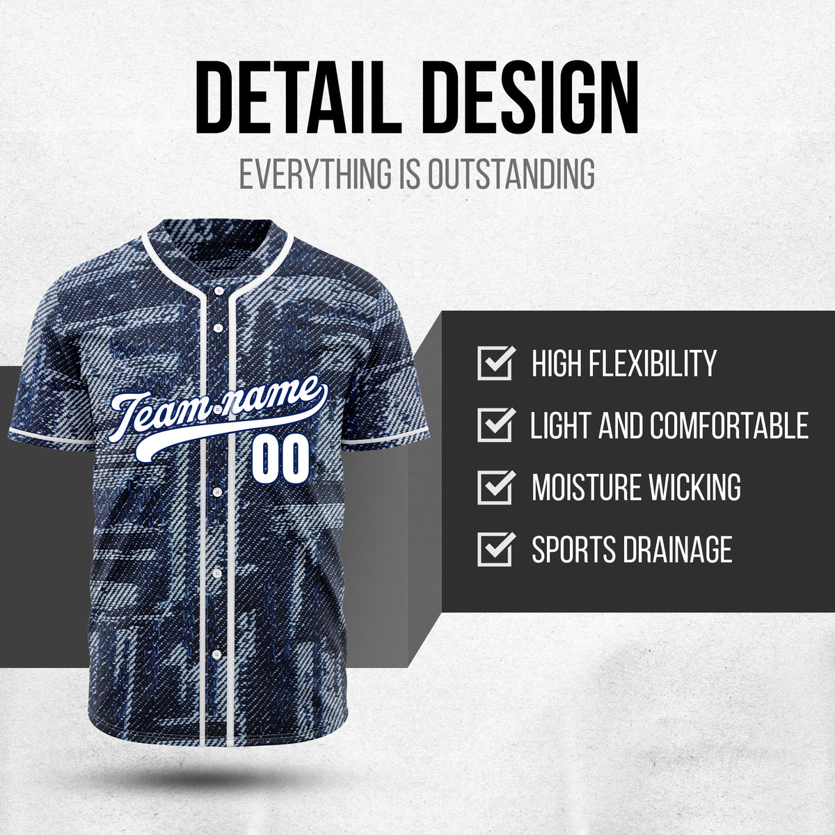 Custom Denim Storm Baseball Sports Jersey Personalized Uniform with Name & Number
