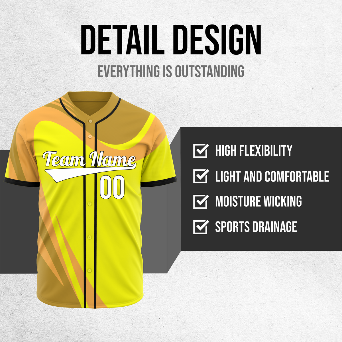 Custom Heritage Flow Baseball Yellow Sports Jersey Personalized Uniform with Name & Number