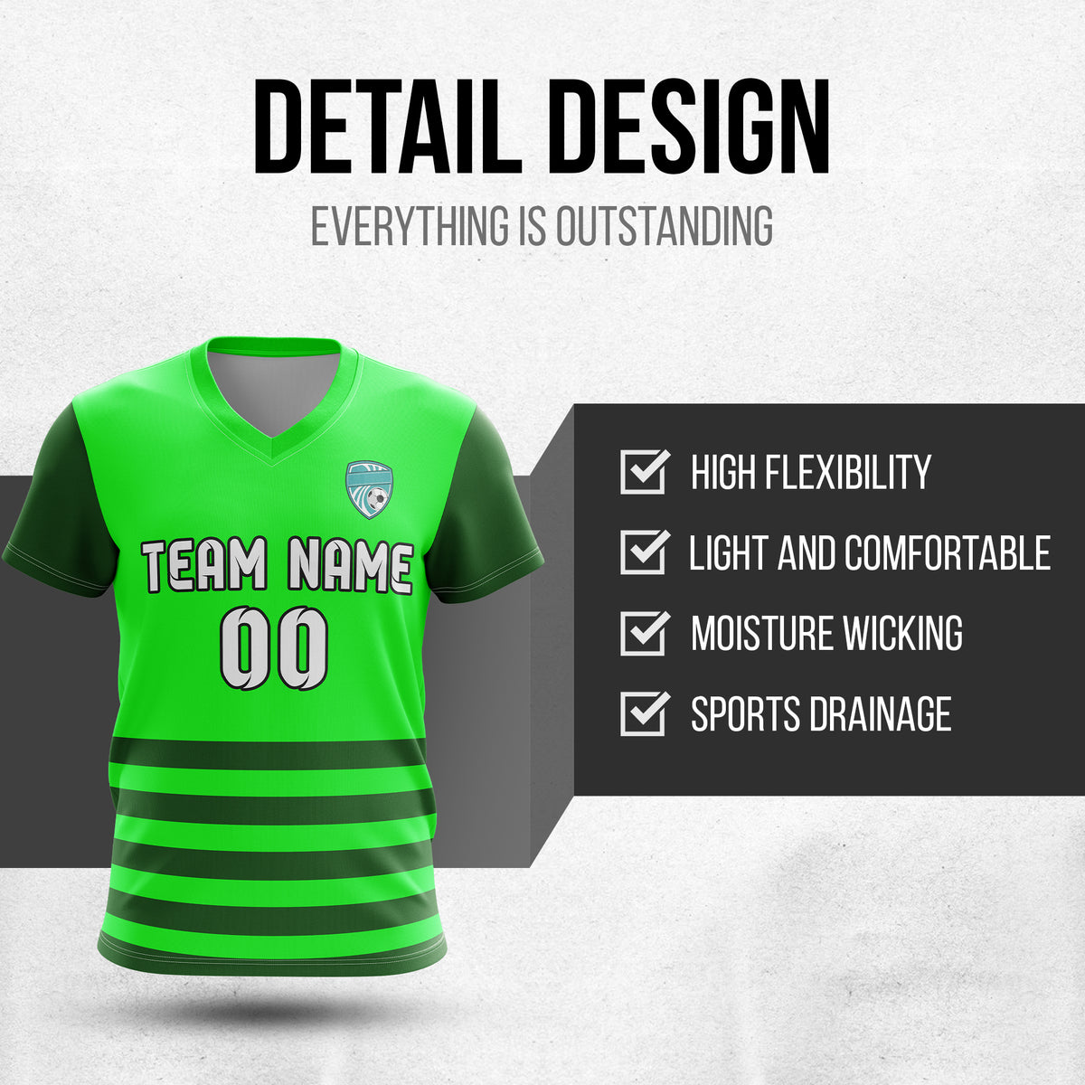 Custom BaseLine V Stripe Pattern Neon Green Soccer sport Tops Jersey