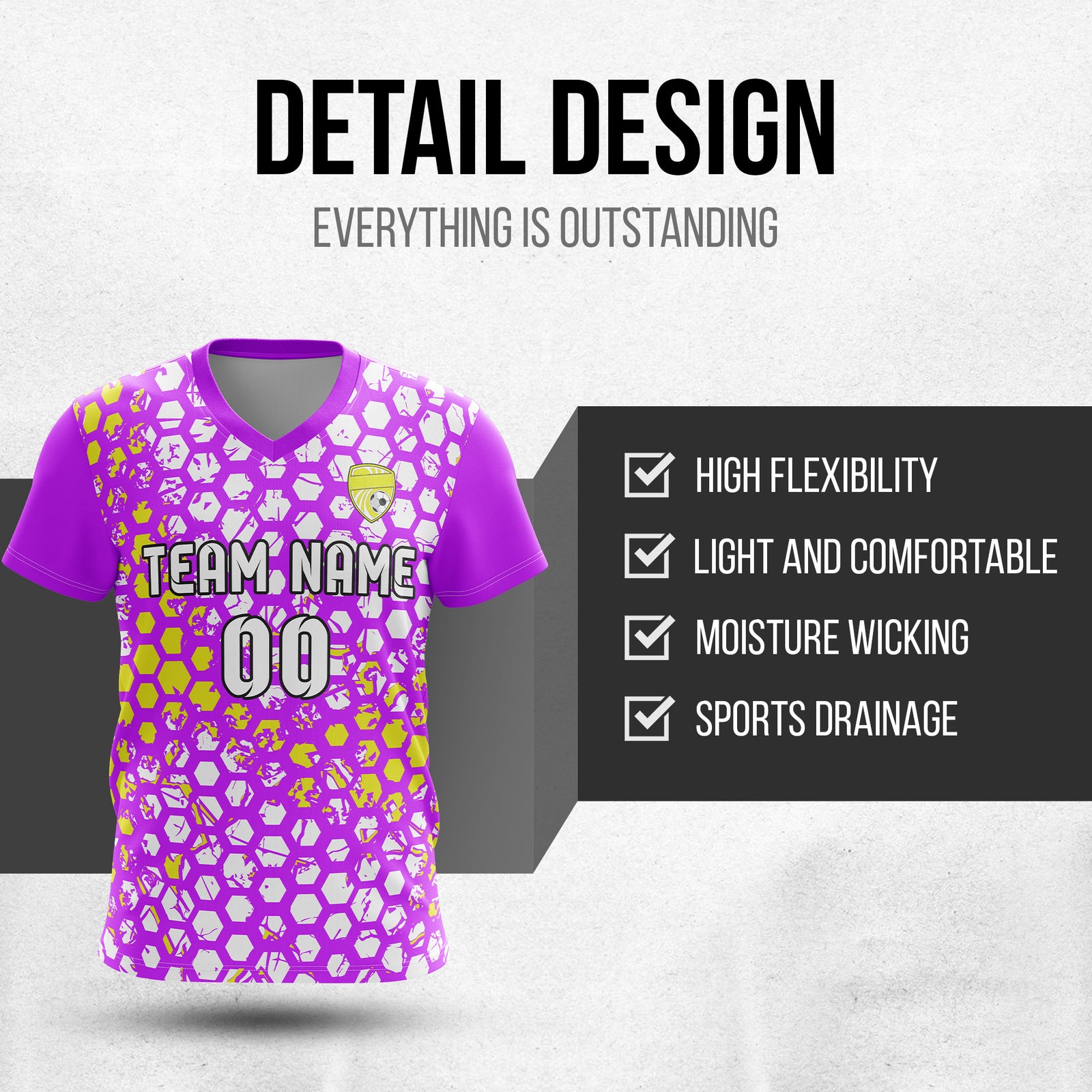Custom Hex V-Full Pattern Purple Soccer sport Tops Jersey