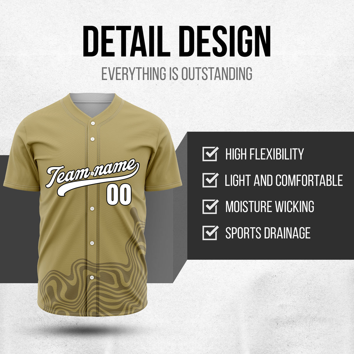 Custom Wave Khaki Baseball Sport Jersey Personalized Uniform with Name & Number