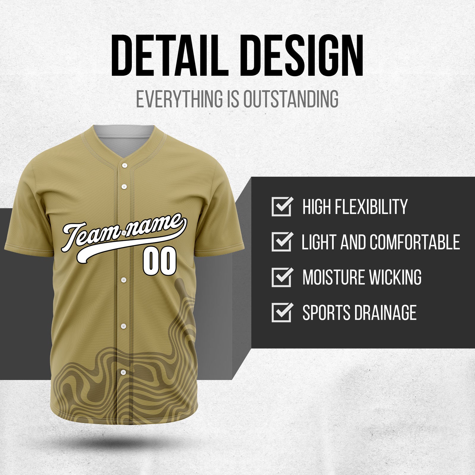 Custom Wave Khaki Baseball Sport Jersey Personalized Uniform with Name & Number