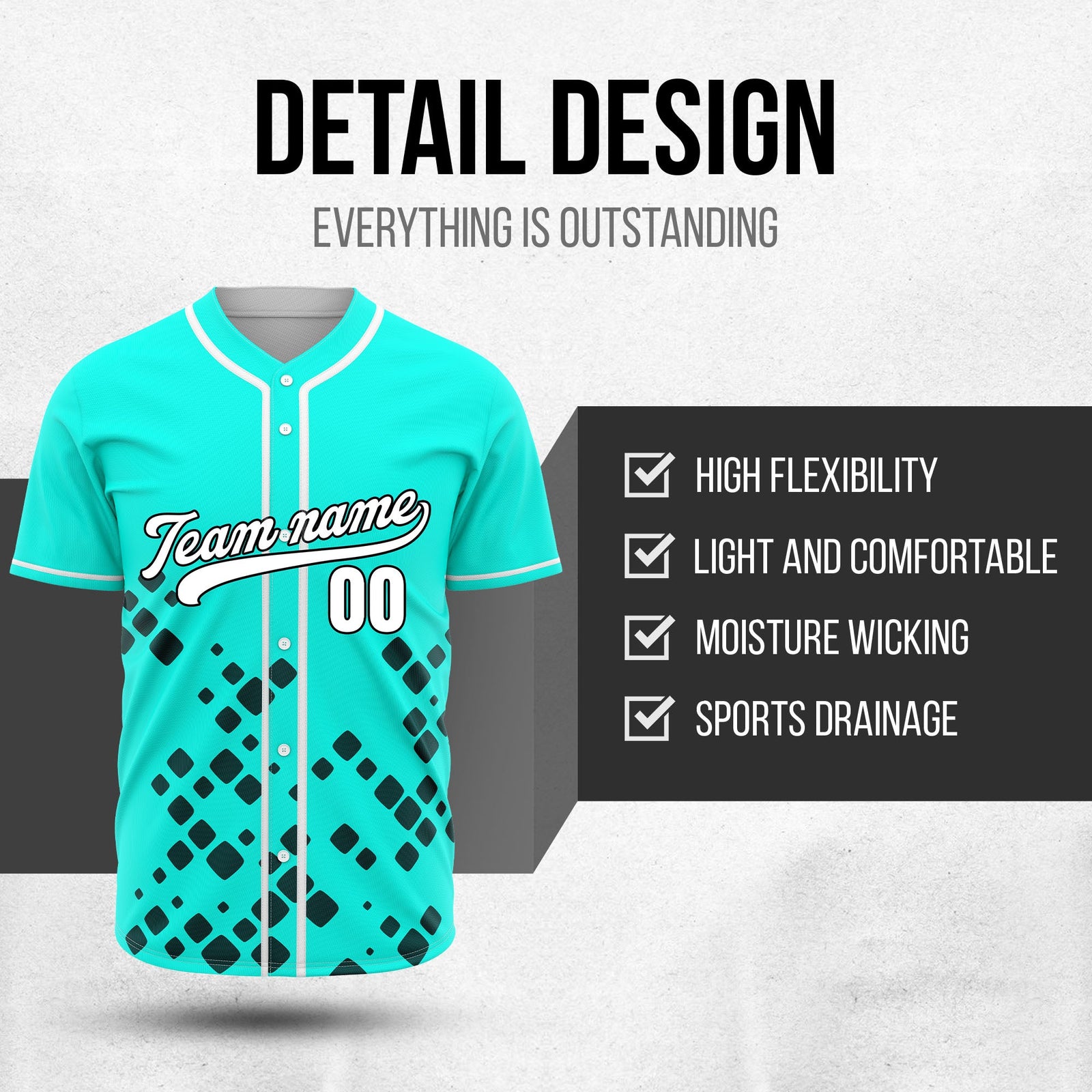 Custom Shadow Spark Aqua Baseball Sports Jersey Personalized Uniform with Name & Number