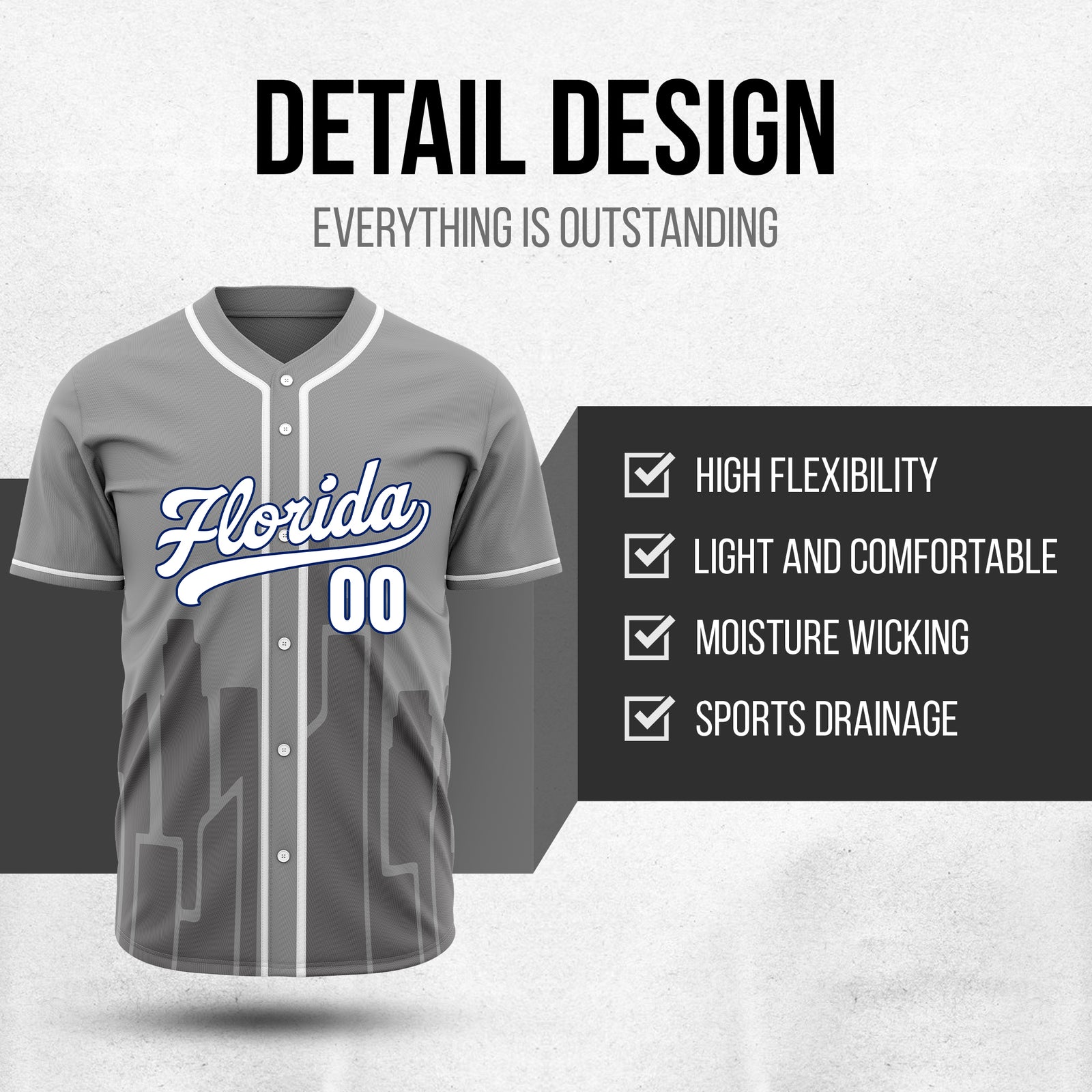 Custom City Flux Grey Baseball Sports Jersey Personalized Uniform with Name & Number