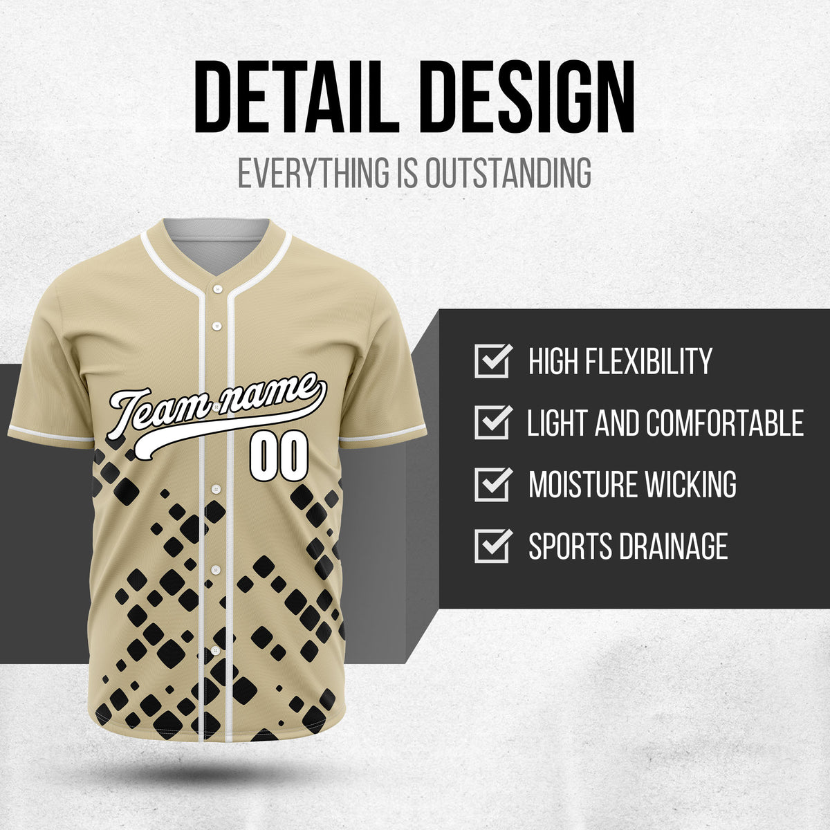 Custom Shadow Sparks Khaki Baseball Sports Jersey Personalized Uniform with Name & Number