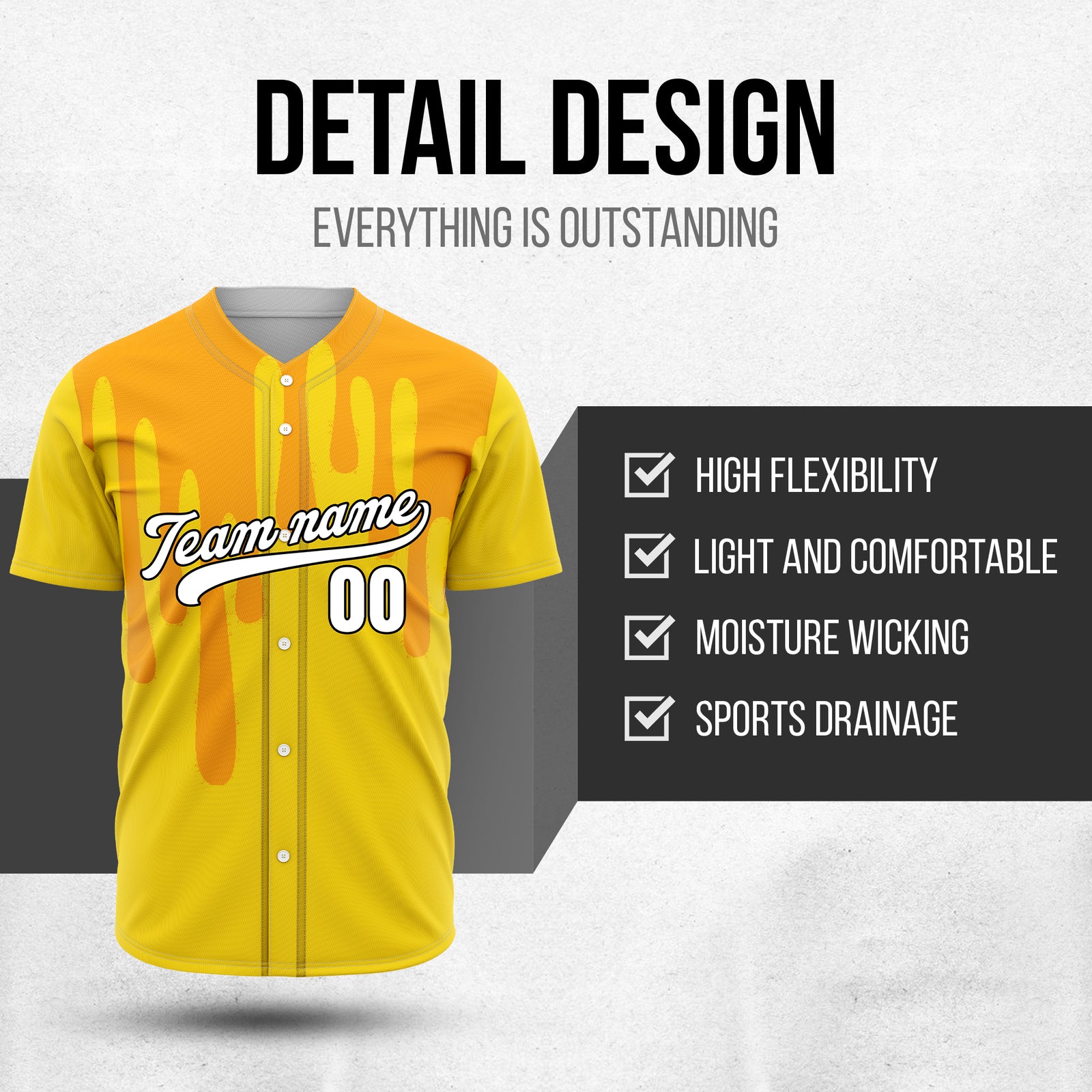 Custom Ink Drip Yellow Sports Jersey Personalized Uniform with Name & Number