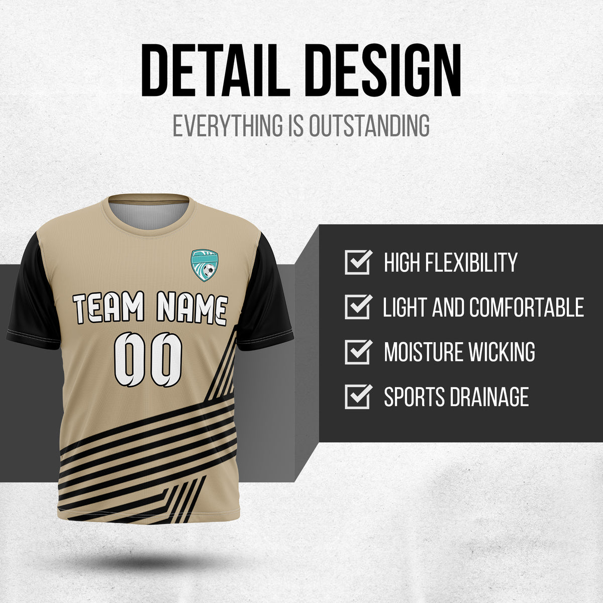 Custom Rapid Line R Side Pattern Soccer khaki sport Tops Jersey