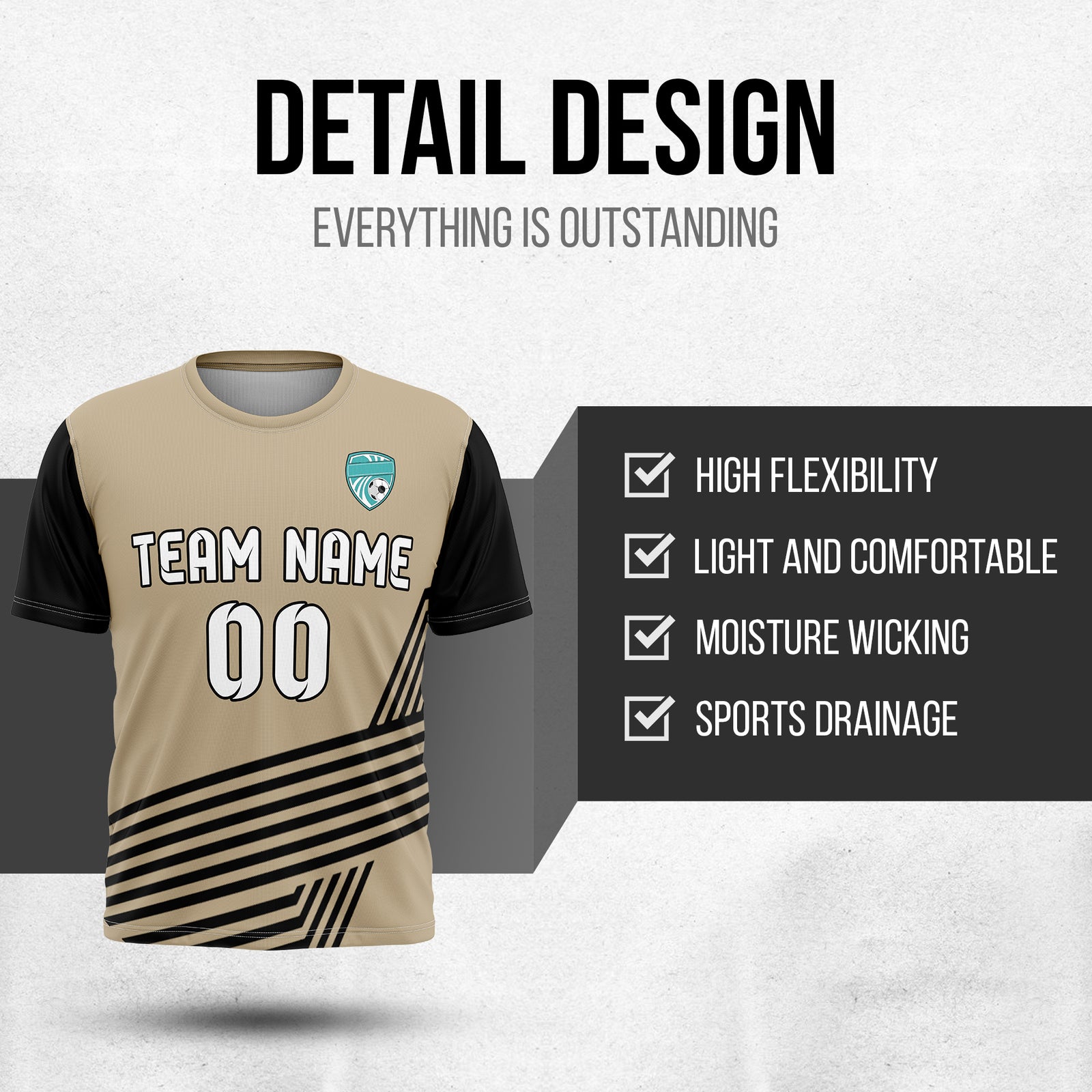 Custom Rapid Line R Side Pattern Soccer khaki sport Tops Jersey