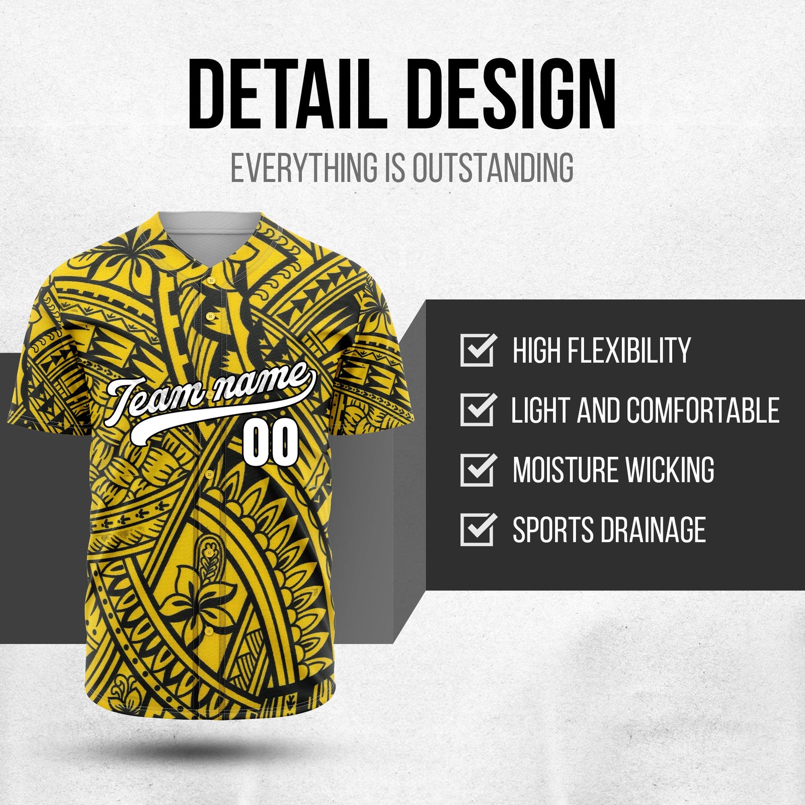 Custom Hawaiian Print Yellow Sports Jersey Personalized Uniform with Name & Number