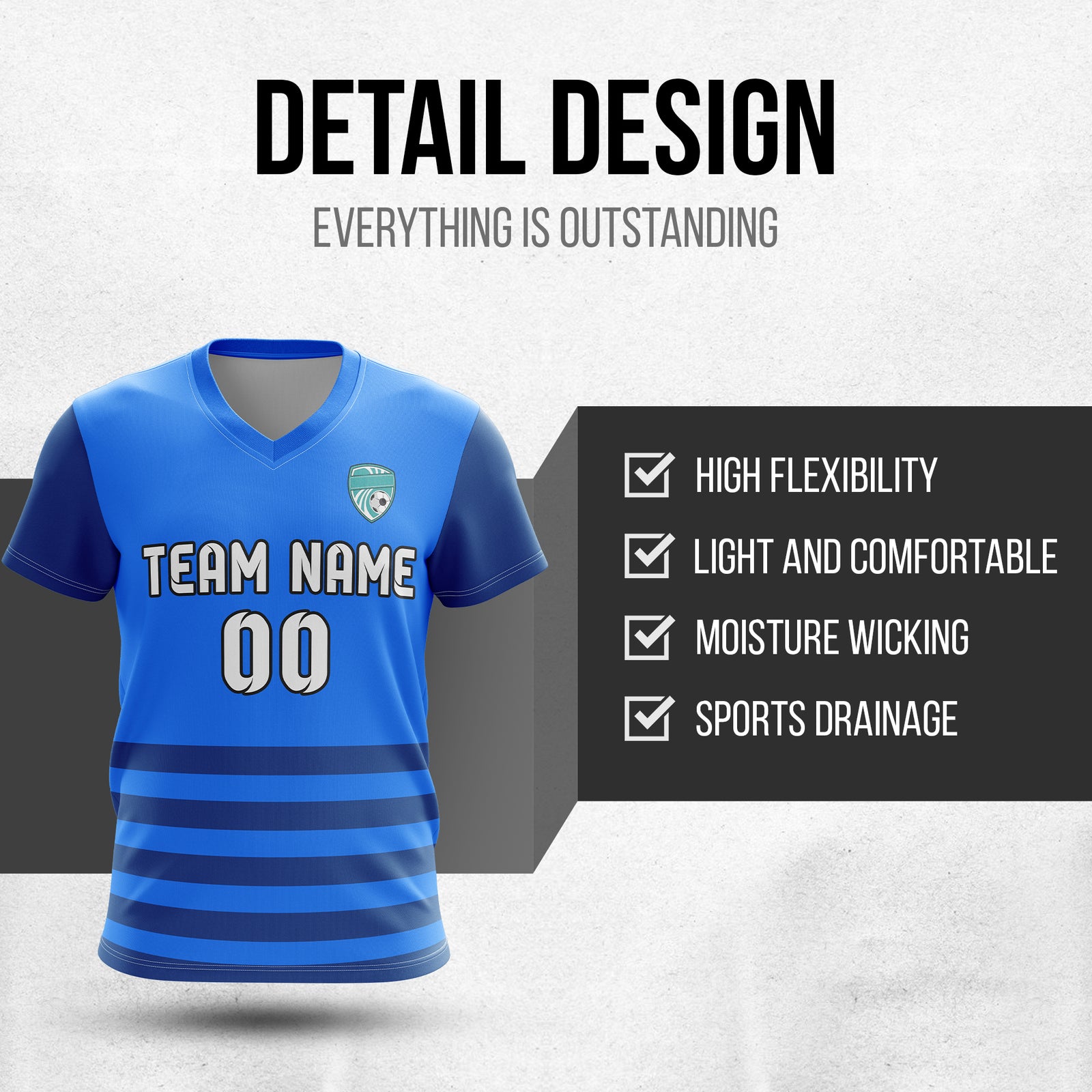 Custom BaseLine V Stripe Pattern Blue Soccer sport Tops Jersey