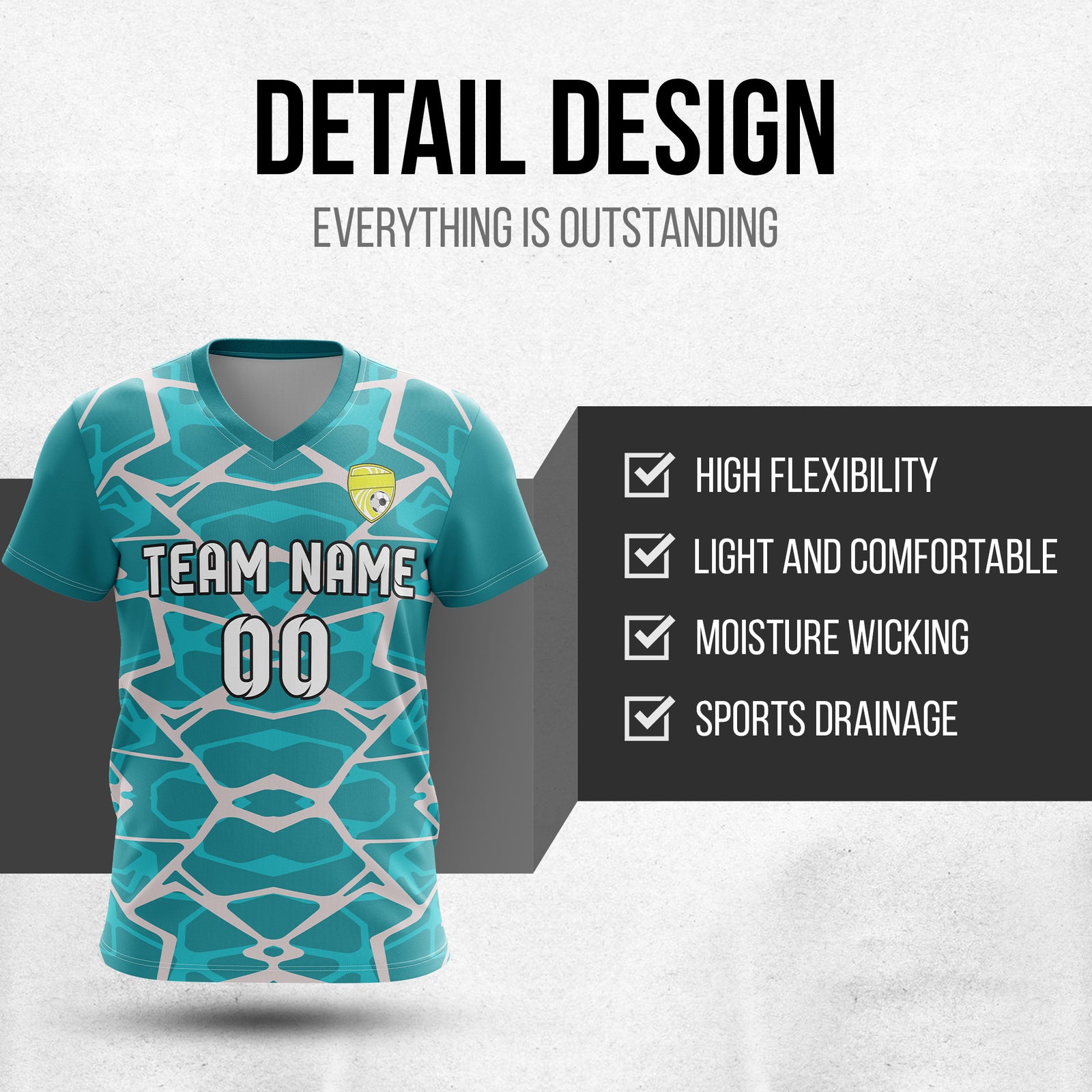 Custom Wild Pulse V-Full Pattern Teal Soccer sport Tops Jersey
