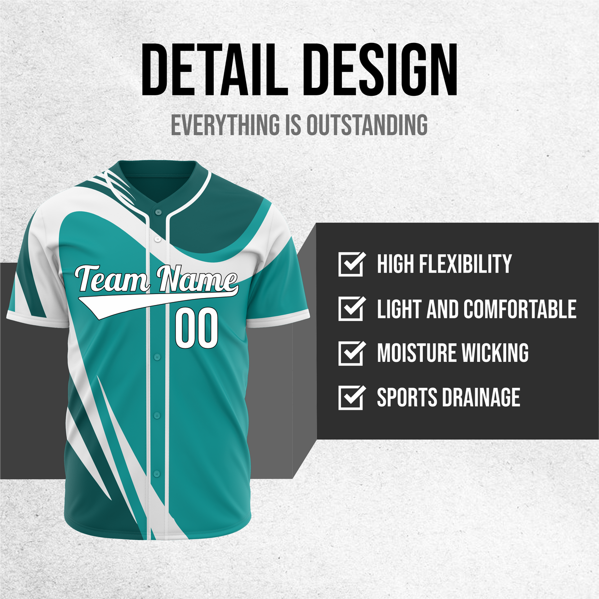 Custom Heritage Flow Baseball Teal Sports Jersey Personalized Uniform with Name & Number