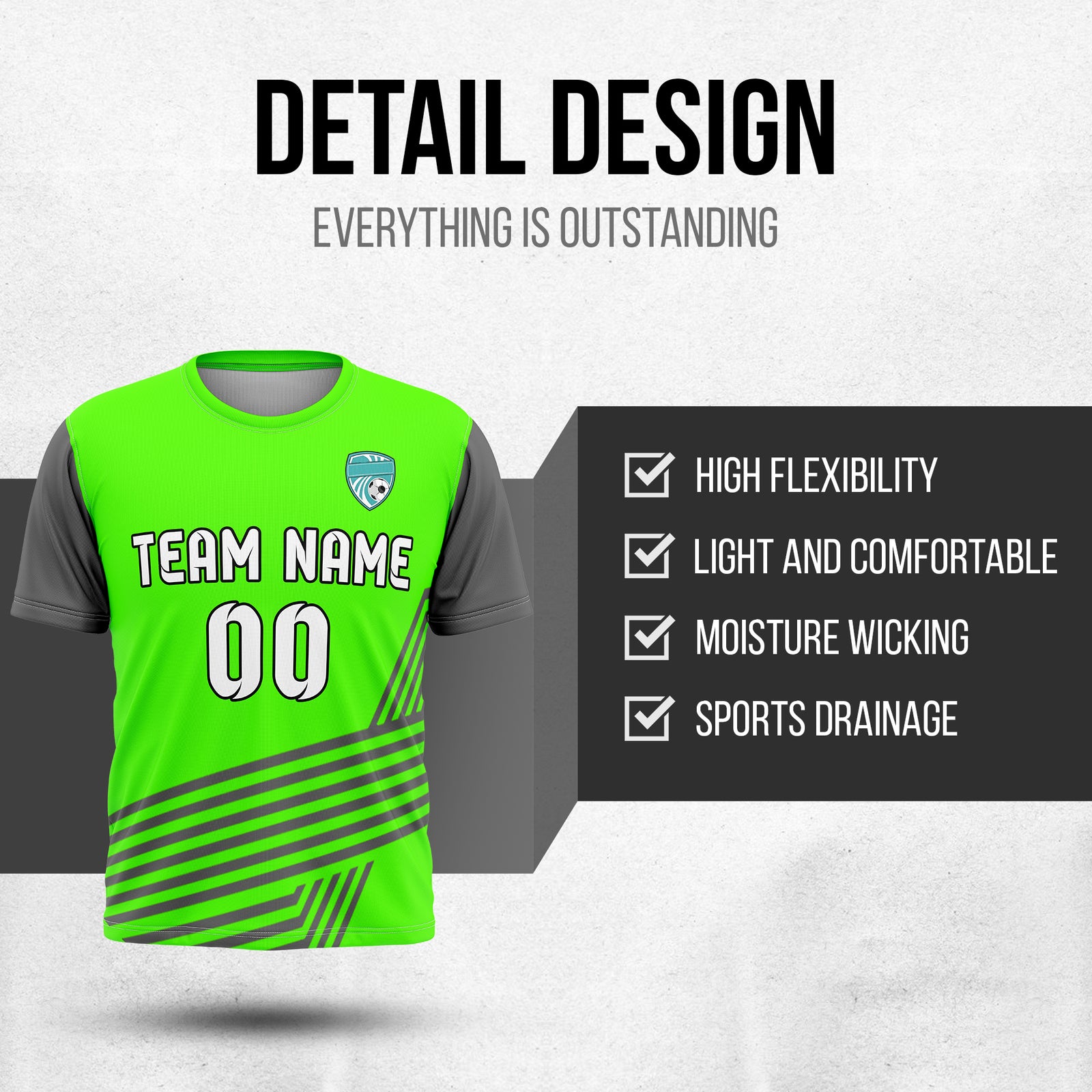 Custom Rapid Line R Side Pattern Soccer Neon Green sport Tops Jersey