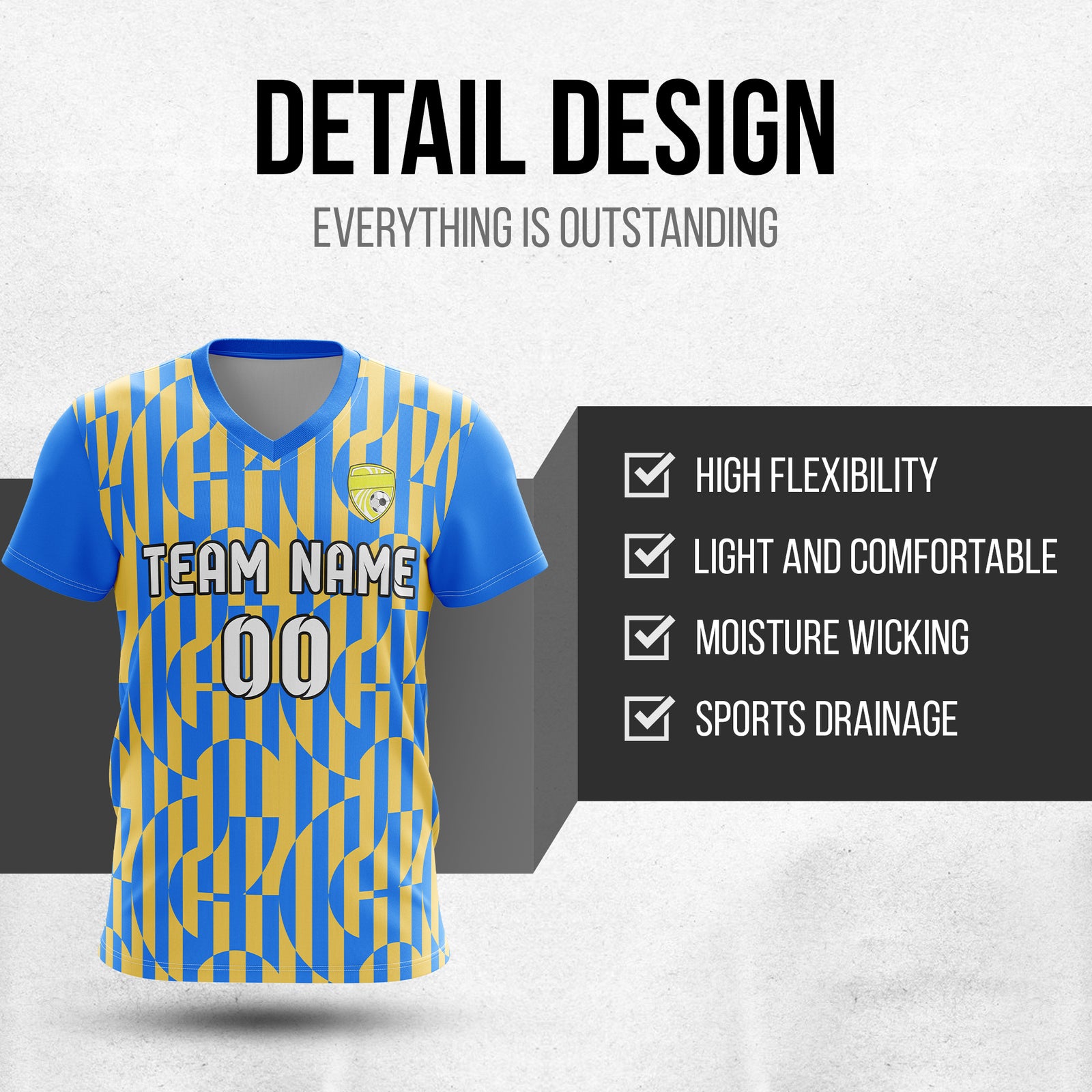 Custom Pulse Grid V-Full Pattern Blue Soccer sport Tops Jersey