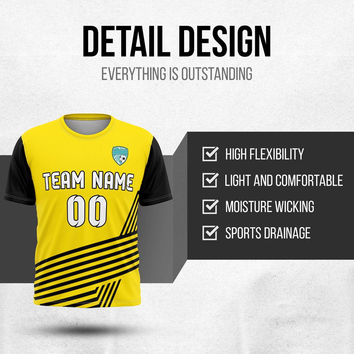 Custom Rapid Line R Side Pattern Soccer Yellow sport Tops Jersey