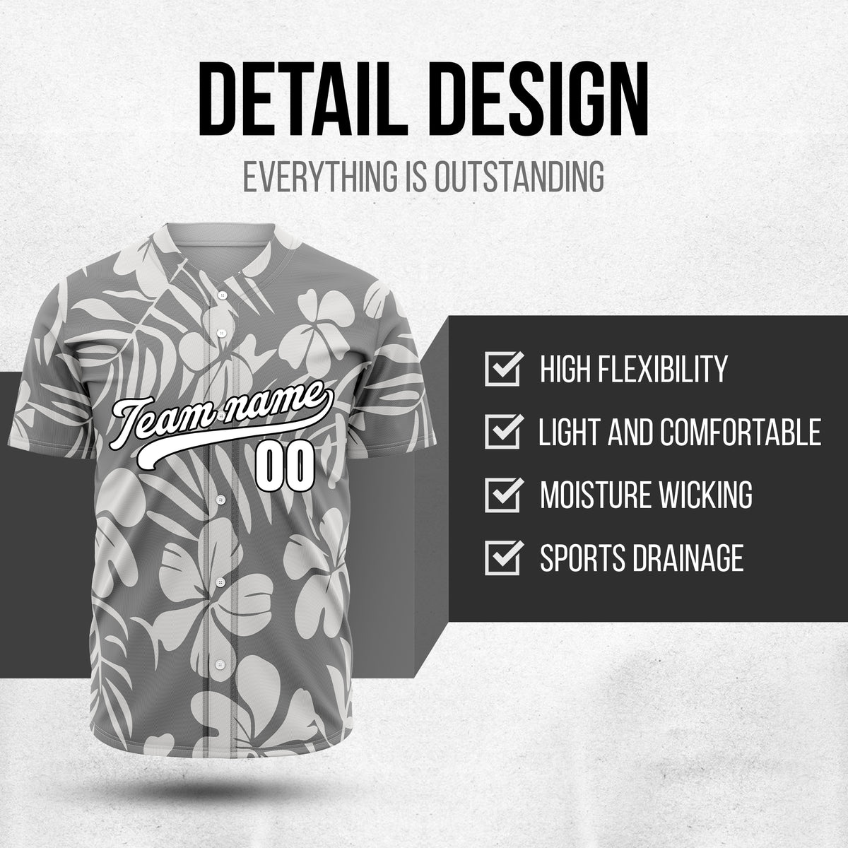 Custom Hawaiian Grey Baseball Sports Jersey Personalized Uniform with Name & Number