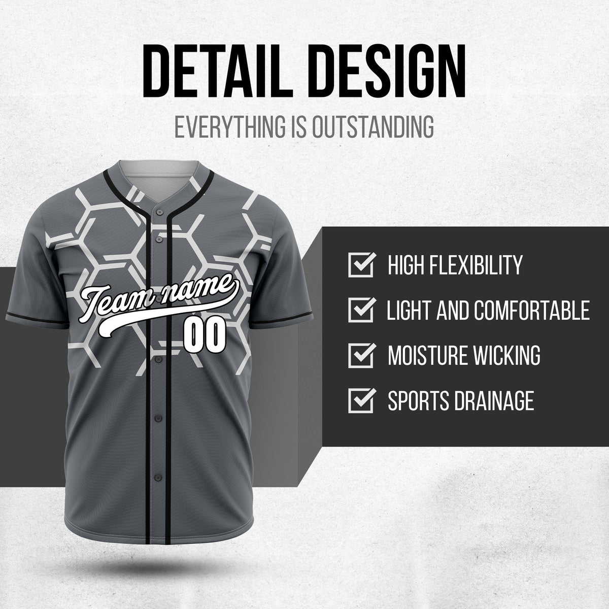 Custom Sting Force Dark Grey Baseball Sports Jersey Personalized Uniform with Name & Number